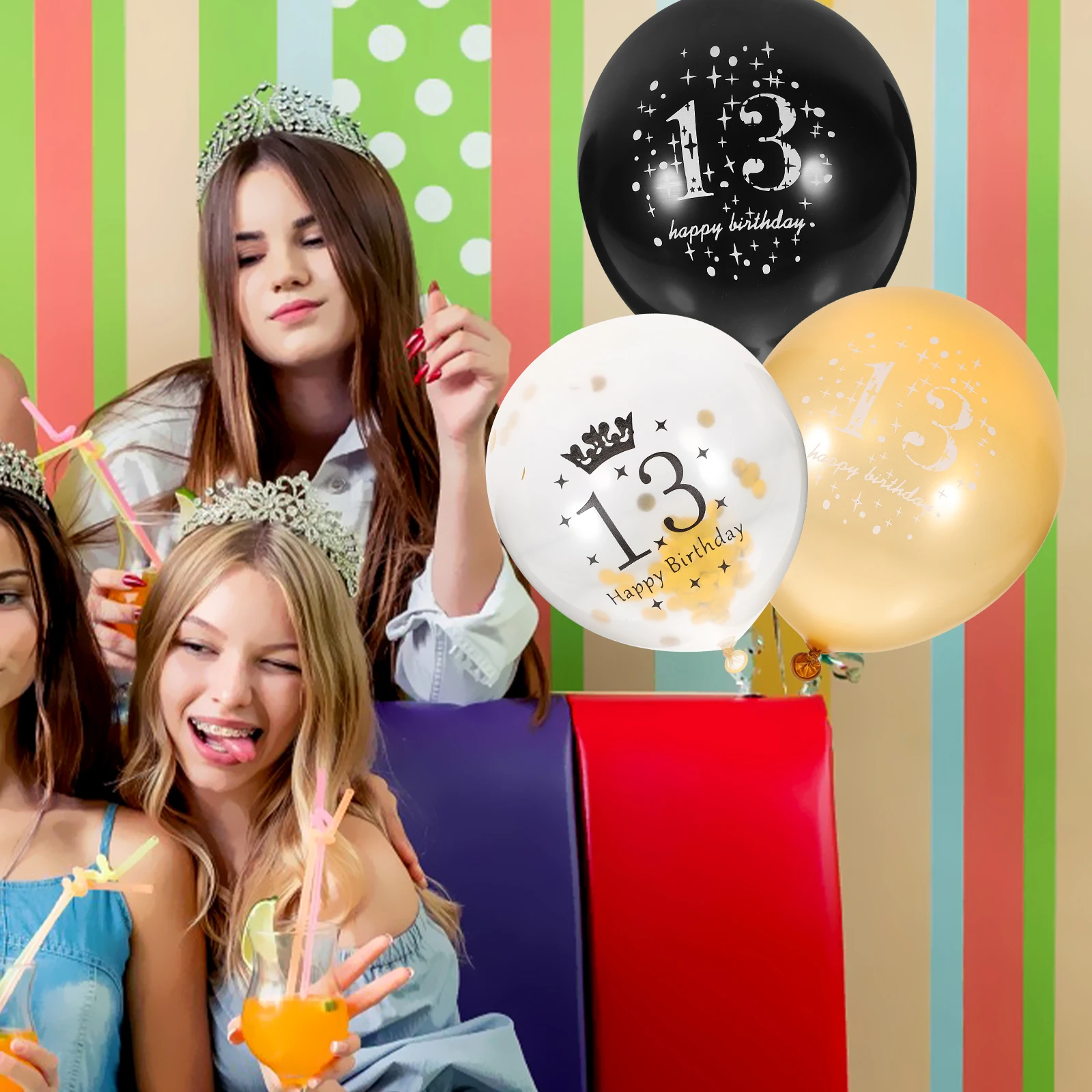 

12 Pcs Birthday Party Decoration 13th Balloons Kids Latex Festive Colors DIY Photo Prop Lightweight Wall Ceiling