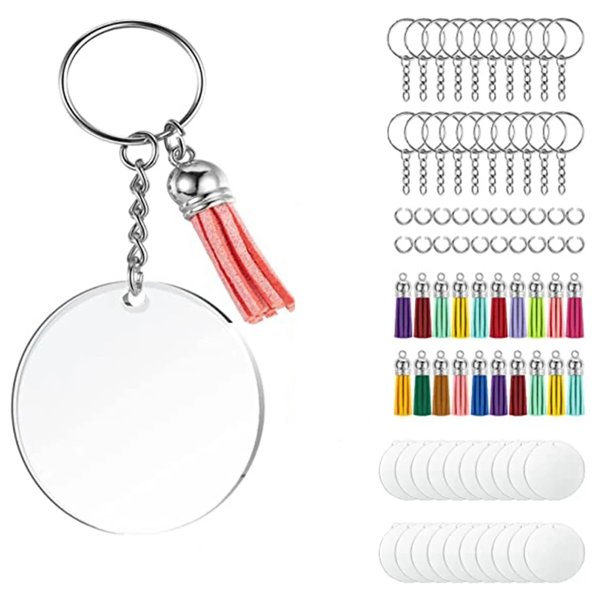 Acrylic Keychain Blank Set, Transparent Round Acrylic Blank Bulk (5 Inches), Suitable for Vinyl Resin Craft Project DIY