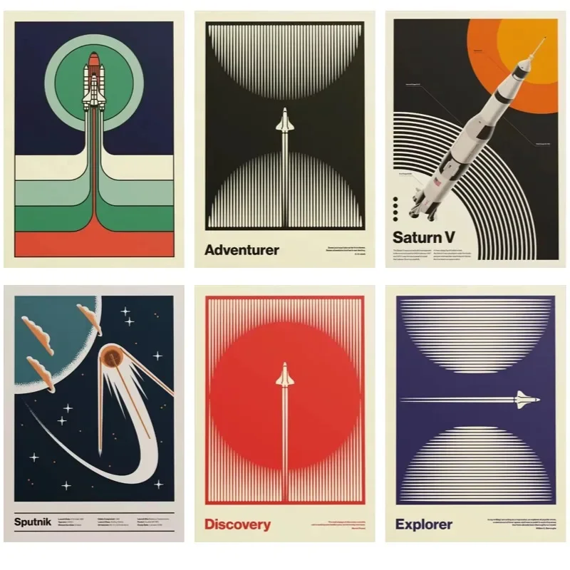 Retro Aerospace Aviation Canvas Wall Art Poster Prints Vintage Mid Century Wall Decor Office Bedroom Gift for Space Plane Lovers