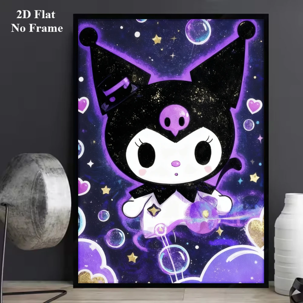 2027 2DFlat, , 1pc Unframed  Colorful Cute Sanrio Poster And Print Featuring Cartoon Kuromi, Suitable for Wall Art in Living