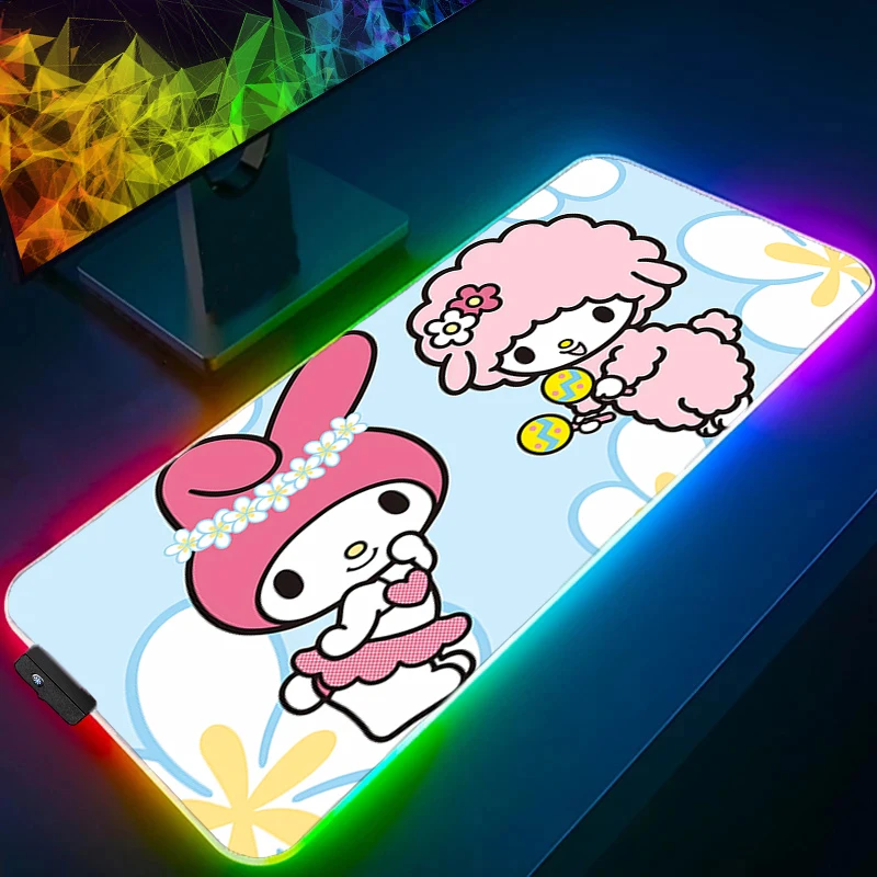 Mouse pad rgb kuromi gamer backlight jogos mouse pad xxl projetado especificamente teclado grande mousepad led tapete de mesa de jogos