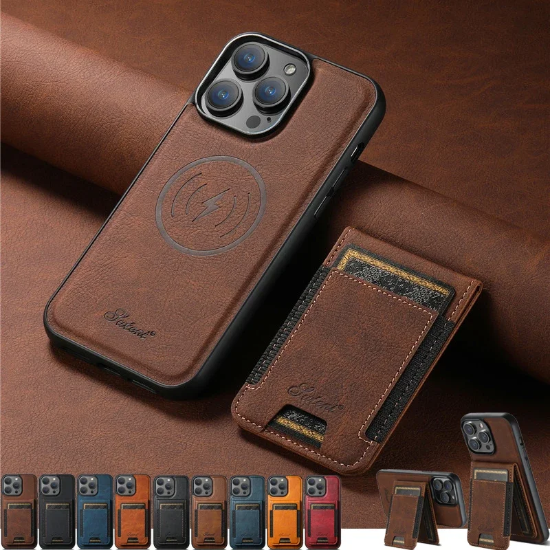 2 In 1 Luxury Magsafe Wallet Leather Phone Case For iPhone 16 15 14 13 12 Pro Max Plus 15Pro Magnetic Flip Card Holder Cover