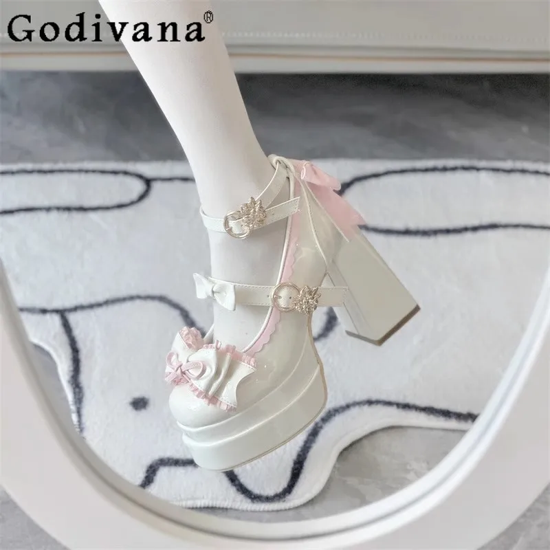 Sweet Cute Japanese Style Shoes Women Original Lolita High Heels Lo Shoes 2025 New Girls Lolita Mary Jane Leather Shoes