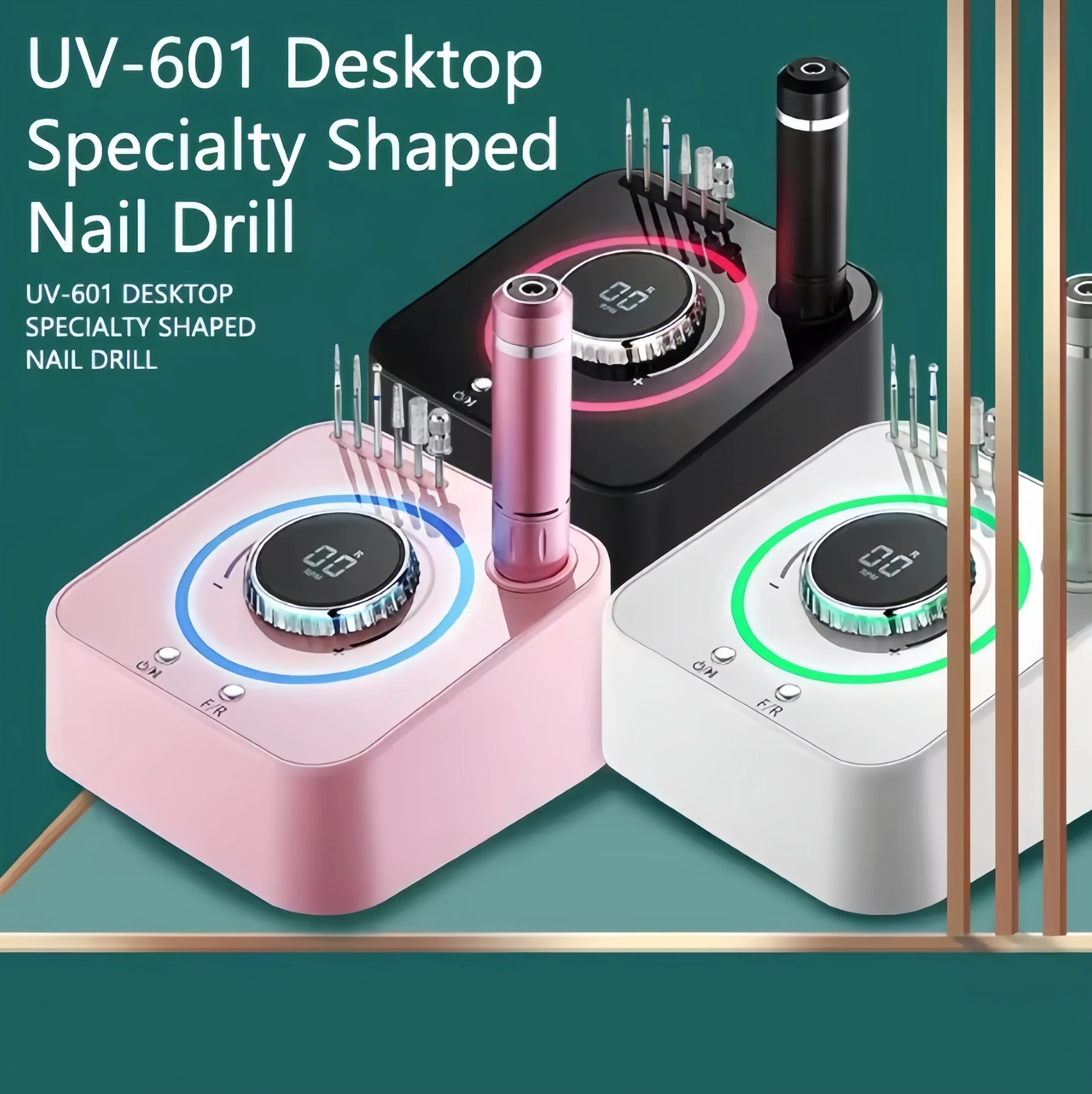 New UV-601 Desktop Gel Nail Grinder 40000RPM High Speed Nail Drill Polisher With LCD Large Display