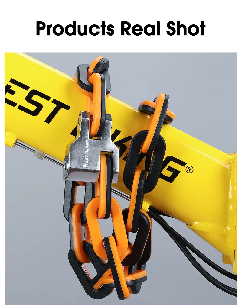 WEST BIKING Bicycle Lock MTB Road Bike Heavy Duty Safety Anti-Theft Chain Lock for Motorcycle Lengthen Thicken Chain Anti-Rust