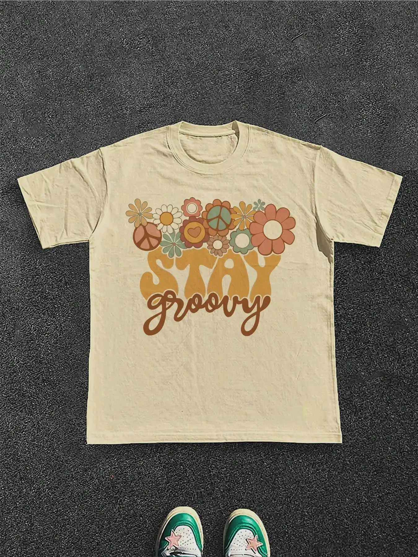 

Мужская футболка с принтом Stay Groovy Hippie, 100% хлопок