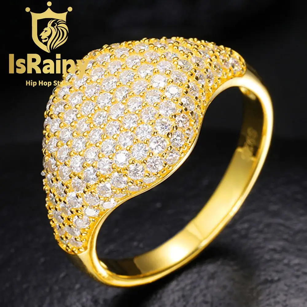 

IsRainy Hip Hop Rock 925 Sterling Silver VVS1 D Color Real GRA Moissanite Full Diamonds Ring Band Men Fine Jewelry Pass Test