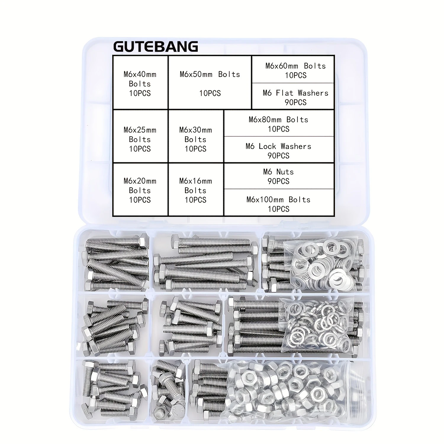 

Набор из 360 метрических гаек и болтов из нержавеющей стали 9 размеров, включая плоские и стопорные шайбы (набор M6)