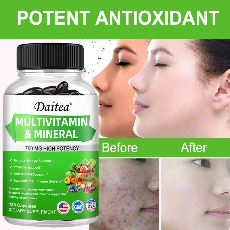 Multivitamin + Mineral Capsules - Antioxidant, Helps Improve Blood Circulation, Metabolism and Energy Nutritional Supplement