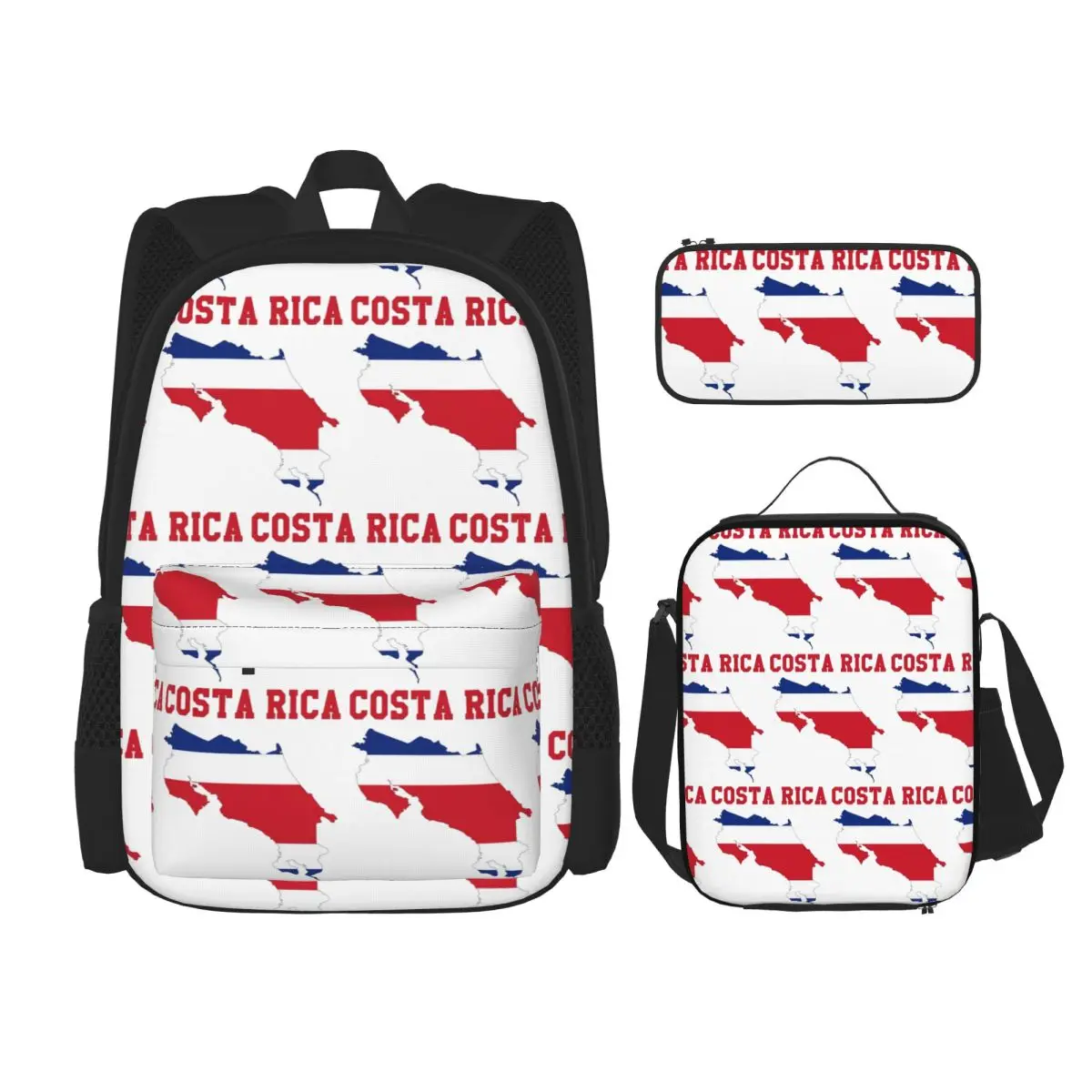 Costa Rica Flag Graphic Backpacks Students Bookbag School Bags Rucksack Lunch Bag Pen Bag Three-Piece Set