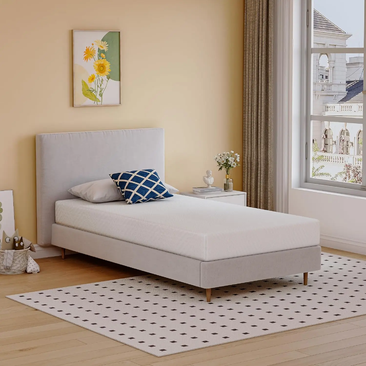 Matelas en mousse à mémoire de forme pour enfants, lit simple, lit de jour individuel, lit superposé, 6 po, taille moyenne, optimiste