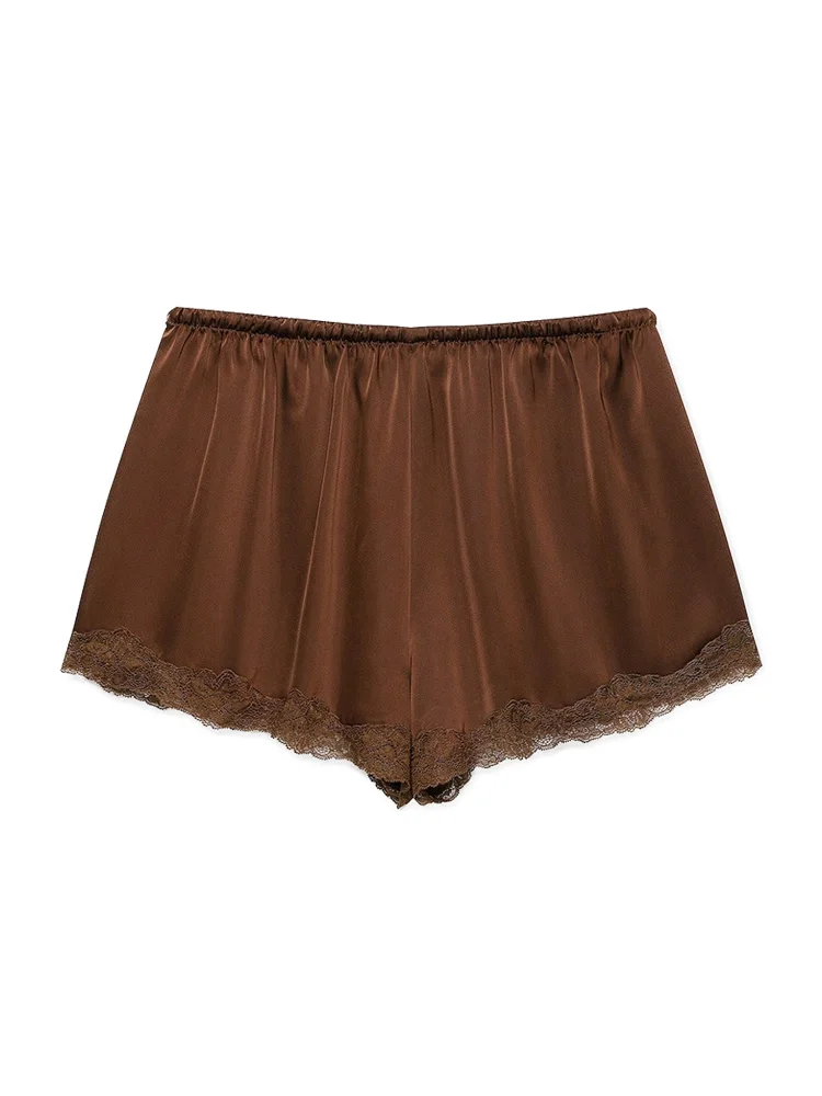 Women's Lace Satin Shorts with Elastic Waist and Drawstring for Summer