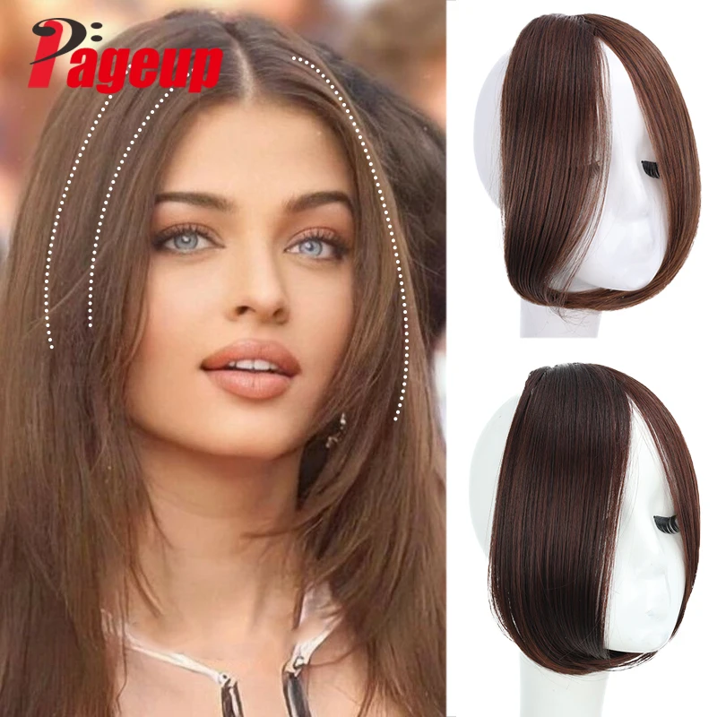 Pageup-flequillo sintético para extensiones de cabello, flequillo sintético, resistente al calor, pieza para el cabello, almohadilla para el