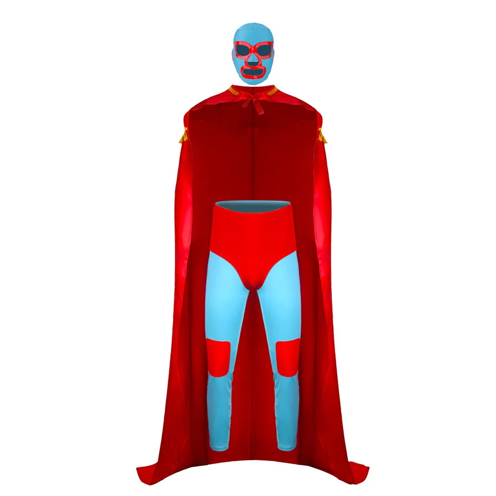 Men's Nacho Libre Ignacio Nacho Halloween Cosplay Costume Red Sexy Mexican Wrestling Cloak With Mask Ready To Ship Takerlama