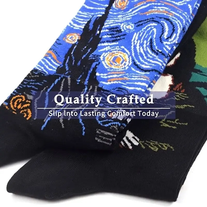 1 Pairs Men Retro Abstract Oil Painting Art Socks Shout Modern Van Gogh Starry Night Happy Oil Painting Comfort Skateboard Sock