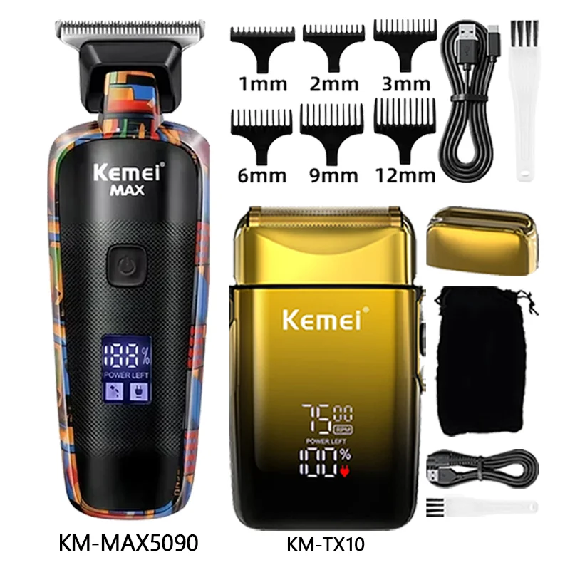 Image of Kemei Haarschneidemaschine Km-2296 Km-MAX5090 Km-TX10 Barber Haarschneidegerät Kabellose Aufladbare Rasiermaschine