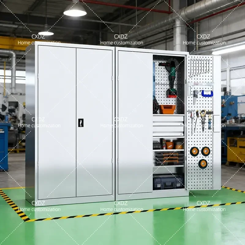 Stainless Steel Heavy Duty Tool Cabinet Workshop Hardware Storage Thickened Double Door Auto Repair Tool Chest