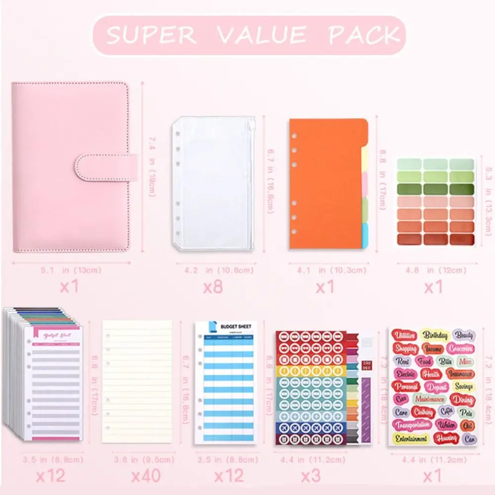 A6 Binder Ledger PU Leather PVC Money Binder Organizer Expense Budget Sheets Macaron Colorful Budget Binder Notebook