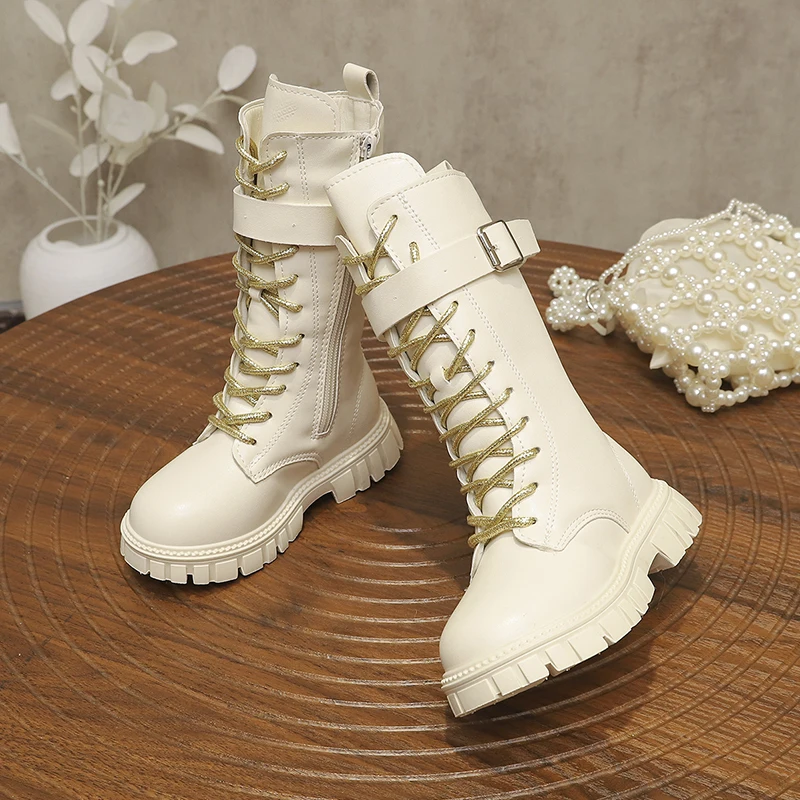 Women's 2026 New Fashion Side Zipper Design Children's Knee-high Boots in Spring and Autumn British Girls' Non-slip Boots
