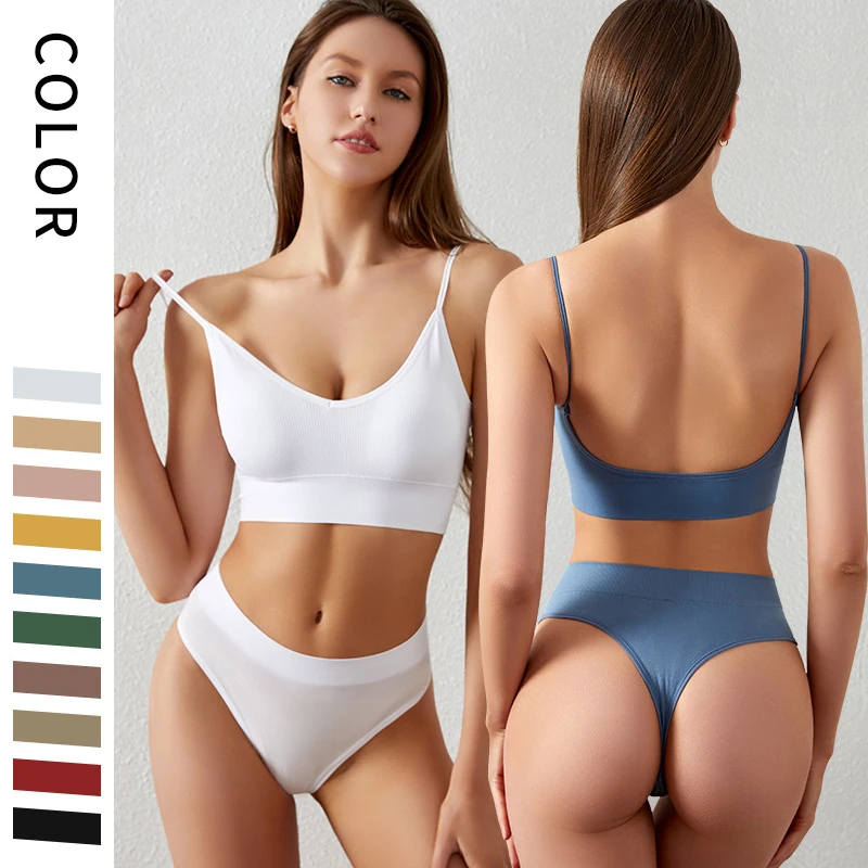 Conjunto de sujetador y Bragas para mujer, conjunto de Sujetador deportivo de realce, Sexy, Tanga sin costuras, conjunto de lencería activa, Top corto de Fitness, ropa interior, nuevo