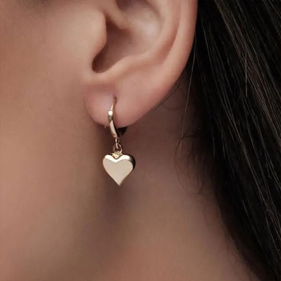 

Fashion Sweet Romantic Heart Earrings Ladies Girl Gold Color Metal Heart Love New Pendant Jewelry Memorial Gift