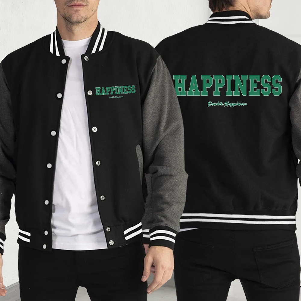 

Today Feeling Happiness Printed Jacket Man Fashion Loose Baseball Jersey Autumn Hip Hop Streetwear Fleece Unisex All-Match Coat