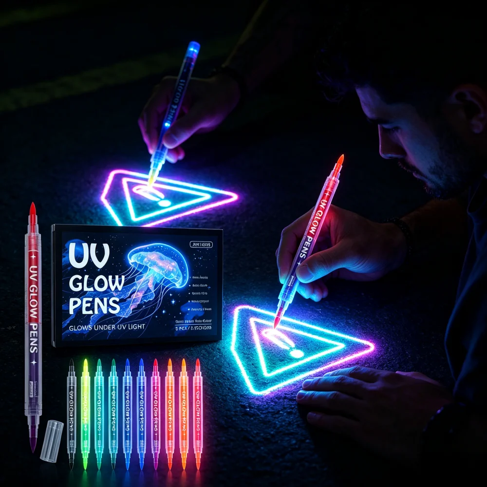 

12-18 Colors UV Dual Tip Glow Pens Blacklight Reactive Marker Non-Toxic Washable Body Art DIY Craft Fluorescent Highlighter Pen