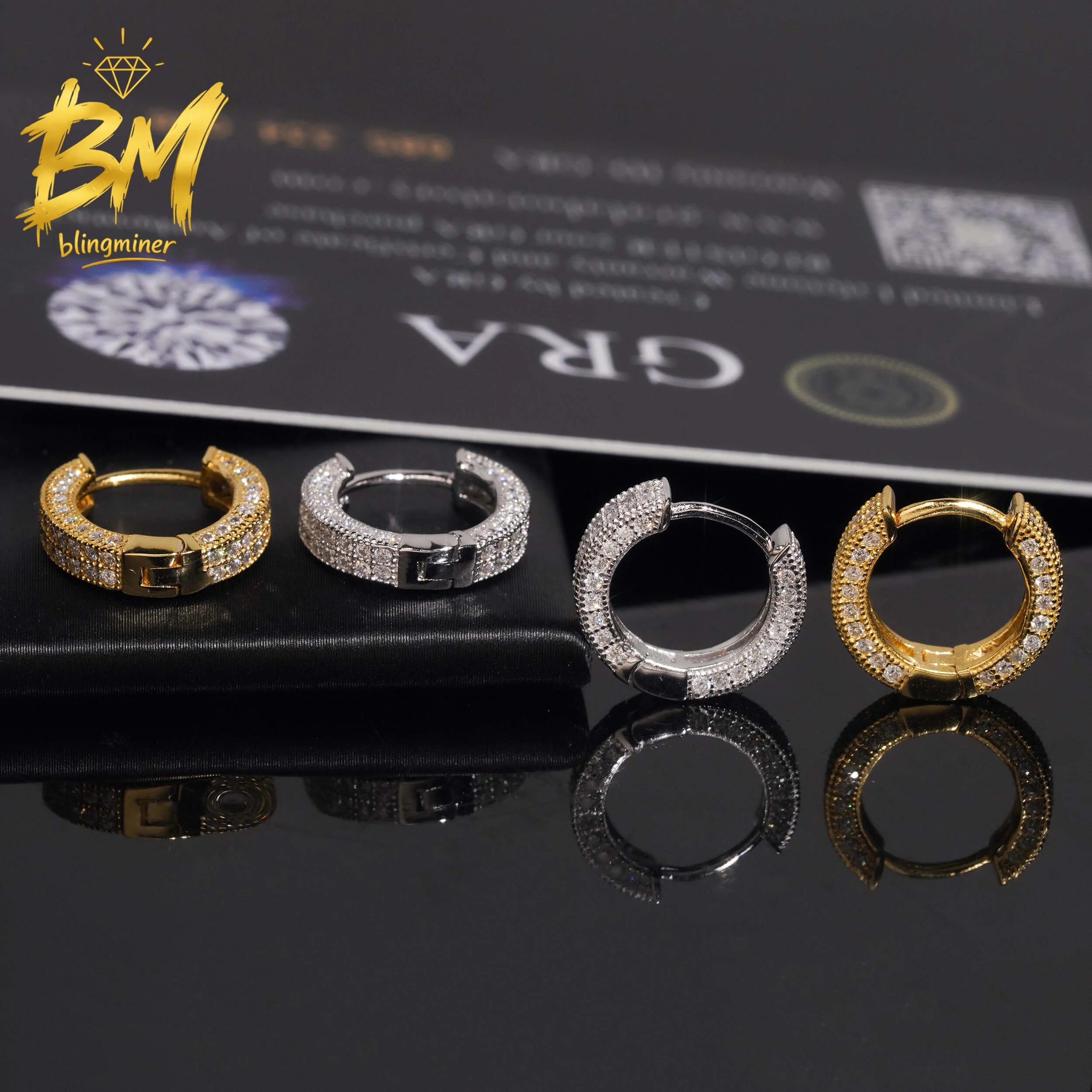 Blingminer Iced Out Hoop S925 Silver VVS Moissanite Earrings For Men Women Ear Studs Jewelry Pass Diamonds Tester Free Shipping