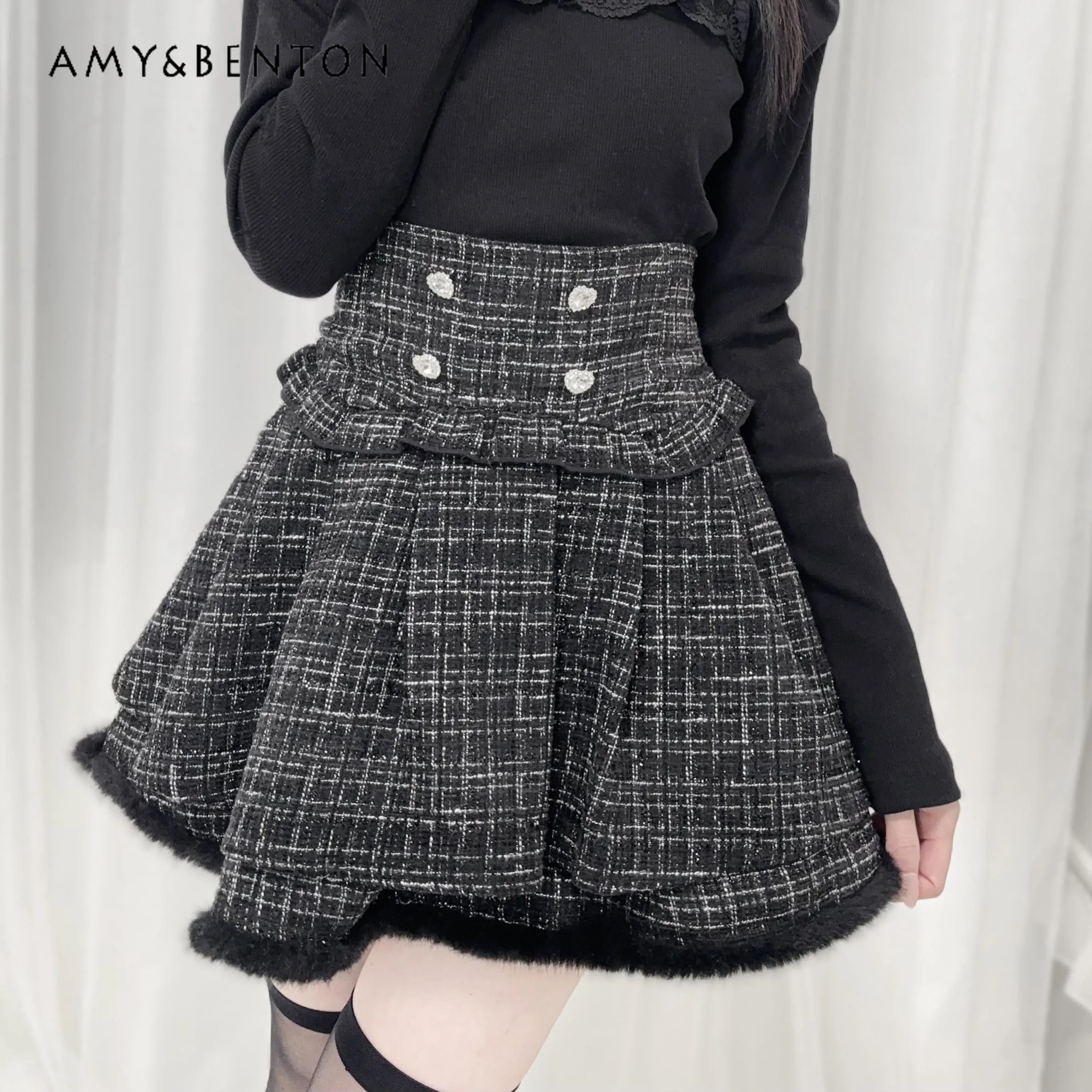 

Winter Plush Double-layer High-waist Woolen Skirt Japanese Mine Series Mass-produced Mini Skirt Temperament Princess Tutu Skirts