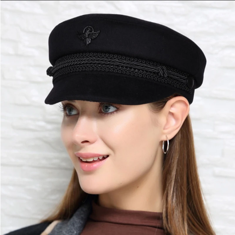 2022 Winter Men/Women 100% Wool  Black Hats Unisex European/American Streetwear Fitted Black Caps With Belt Outdoor