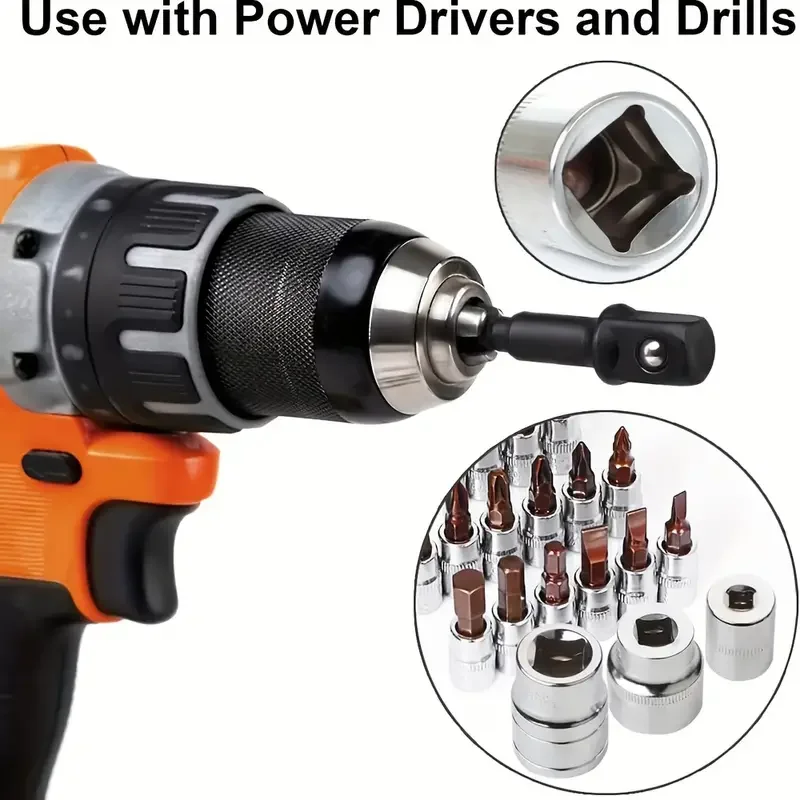 1pc Impact Socket Adapter 1/4 3/8 Inch Nut Driver Sockets Hex Shank Extension For Screwdriver Handle Tool