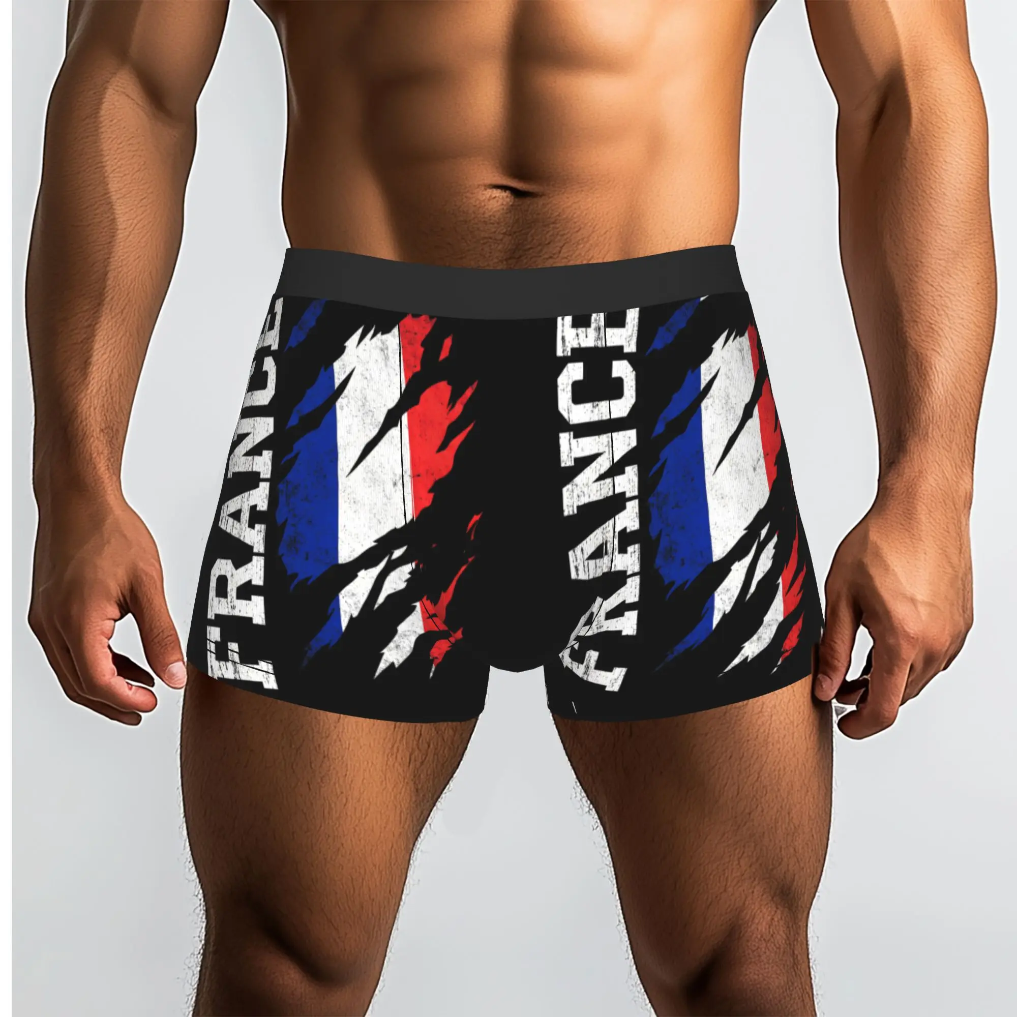 France Pride Ripped Claw Mark Flag France Underpants Breathbale Panties Men's Underwear Ventilate Shorts Boxer Briefs