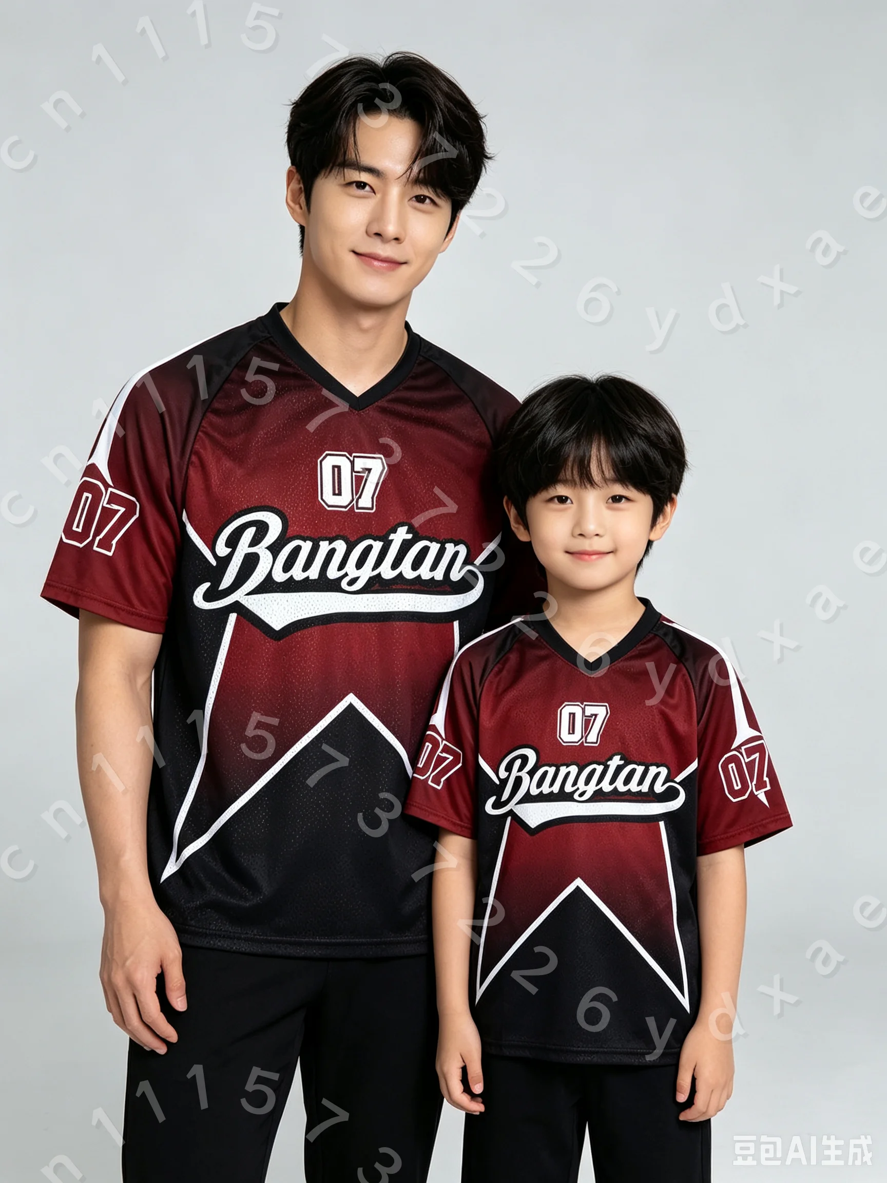 Family Matching Parent Kid Gradient Star Mesh Jersey Double Sided Bangtan Army 07 Print V Neck  Fan Short Sleeve Sports T Shirt