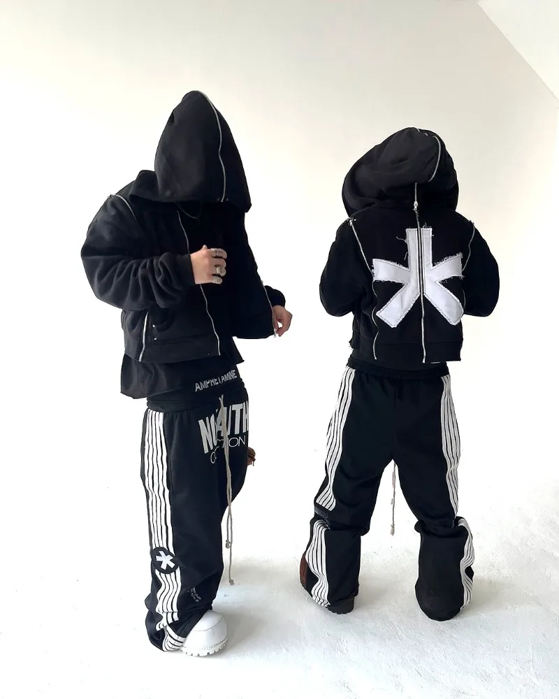 High street fashion Y2K lettera a righe ricamo modello pantaloni sportivi da uomo larghi alla moda Pantaloni hip hop gotici Harajuku rock