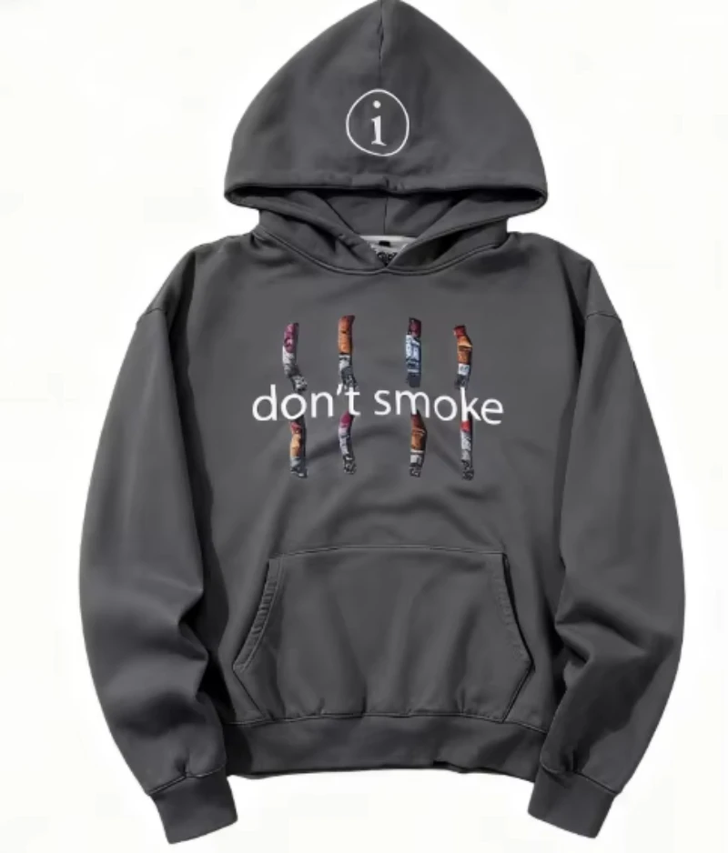 Y2K حملة هوديي ريترو الدخان طباعة البلوز الرجال النساء جديد عصري خمر الكلاسيكية الهيب هوب رمادي الشارع الشهير للجنسين معطف فضفاض #2