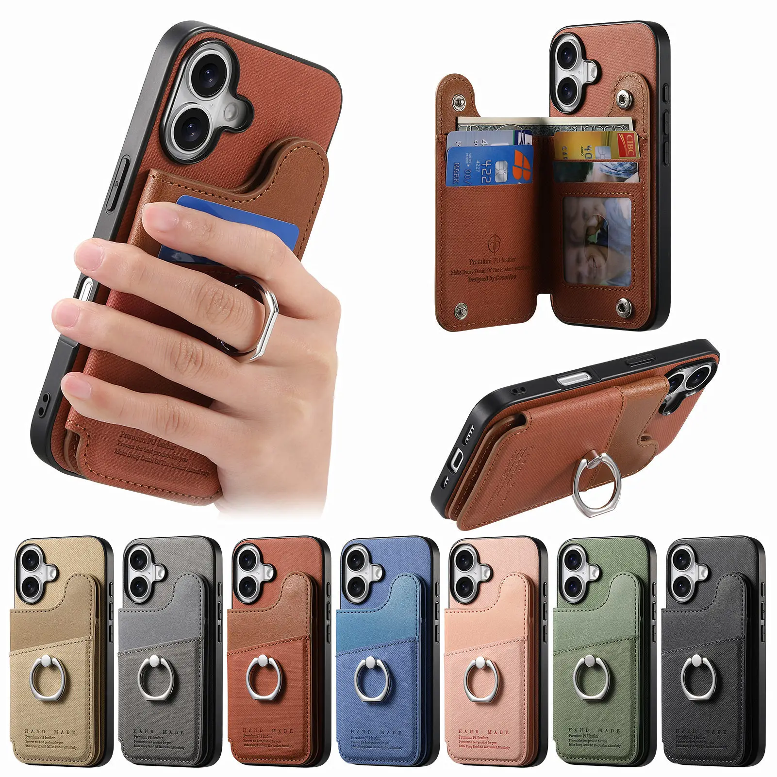 Finger Ring Wallet Case for Funda Samsung Galaxy Buddy5 4 3 Quantum6 5 4 Jump4 3 RFID Blocking 5 Cards Holder Phone Cover - view 2