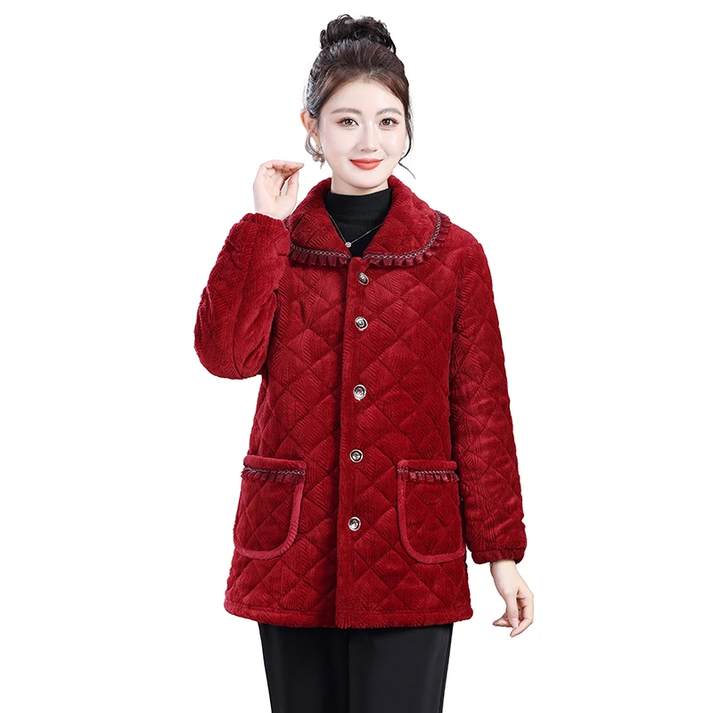 

Warm Fleece Lined Jacket for Middle-Aged Women Winter Outerwear New Hot Sale Comfortable at home Ladies Coat