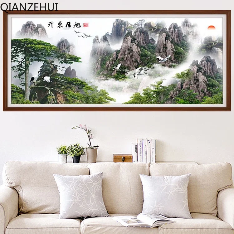 DIY full Diamond Embroidery,Round Diamond Rising Sun Scenery Welcoming Pine Living room decoration rhinestone Diamond painting