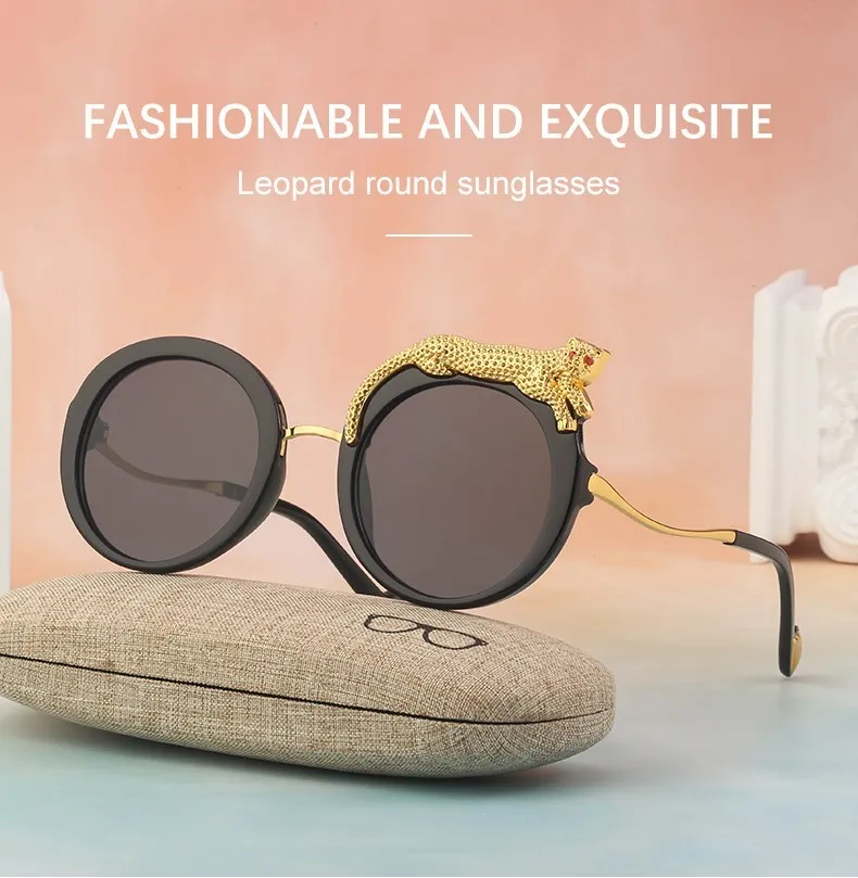 Übergroße Runde Sonnenbrille für Damen 2026 Luxusmarke Mode Kristall Leopardenkopf Sonnenbrillen Retro Anti-Blaulicht-Brillen – Detail 3