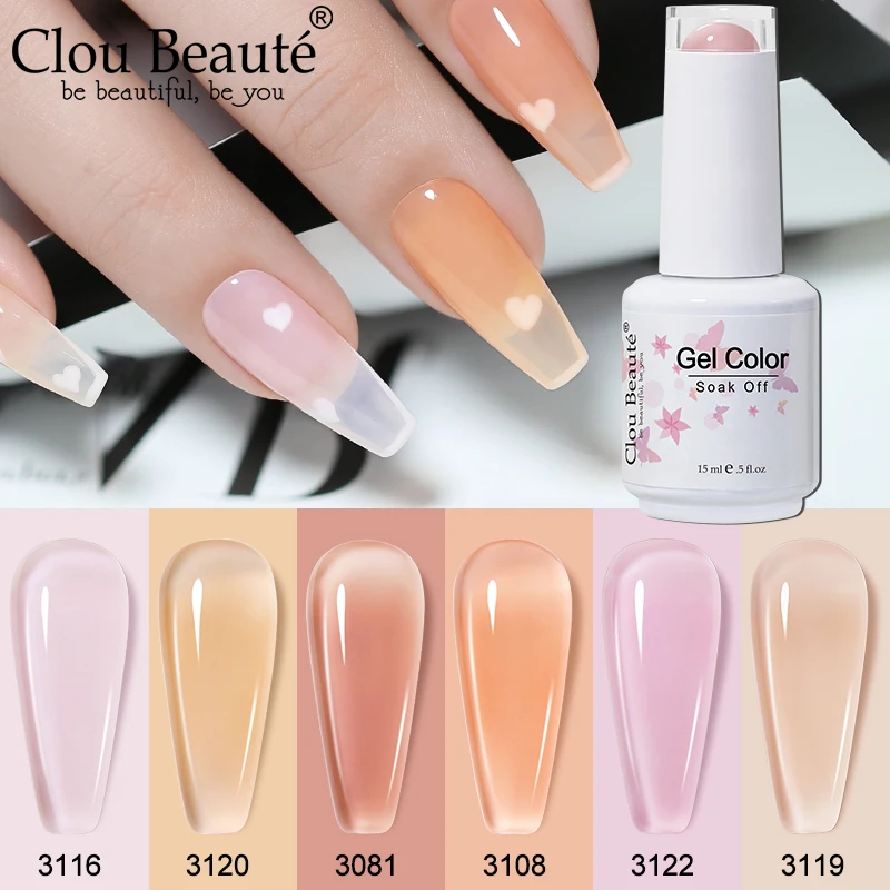 Clou Beaute 15ML Transparent Jelly Gel Nail Polish Series 44 Colors Translucent Semi Permanent UV Manicure Nail Art Polish
