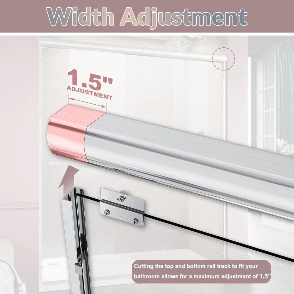 

Душевые двери 58,5–60 дюймов Ш x 72 дюйма В, выдвижная душевая дверь с полурамным байпасом, прозрачное стекло 1/4 дюйма, хромированная отделка