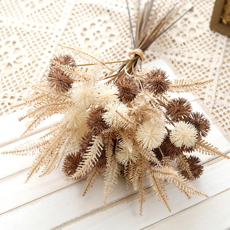 Kiku Blume Künstliche Stachelige Kugel Blumen Kunststoff Braun Pompom Mums Gefälschte Pflanze DIY Hause Hochzeit Zimmer Retro Lavendel Dekoration – Detail 8