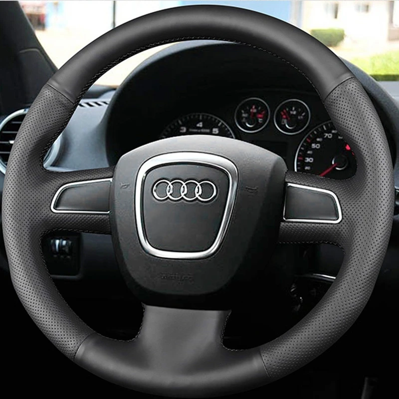 Car Steering Wheel Cover For Audi A4 S4 2005-2012 A6 S6 A8 S8 2007 Seat Exeo 2009-2012 PU Faux Leather DIY Hand-stitched