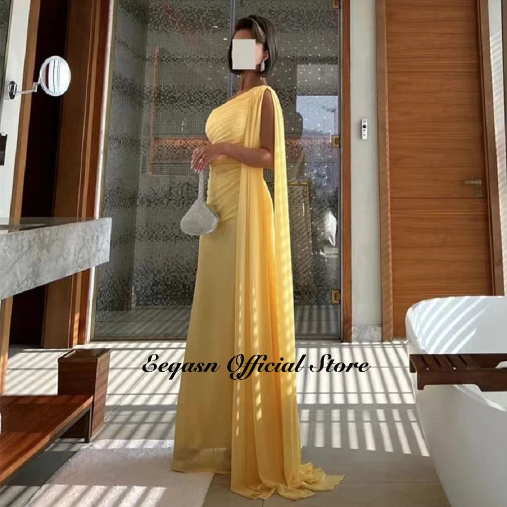 Customized Yellow Long Prom Dress One Shoulder Sheath Saudi Arabic Evening Dresses Formal Occasion Party Gowns for Women