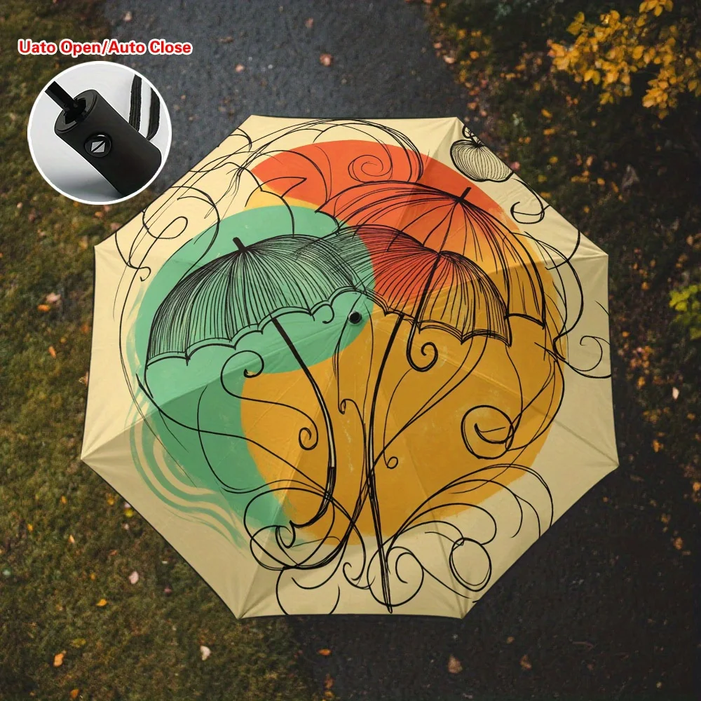 

Автоматический складной зонт с причудливым узором «Зонтики и вихри», 1 шт., для повседневного использования, с утолщенным усиленным каркасом