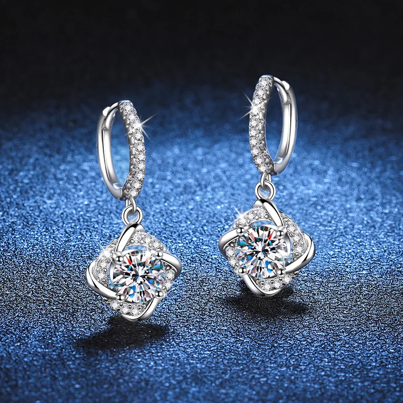 LioraGem Exquisite Flower Pendant Moissanite Earrings, Versatile Windmill D Color 1-carat Moissanite Hoops Platinum PT950 Stamp