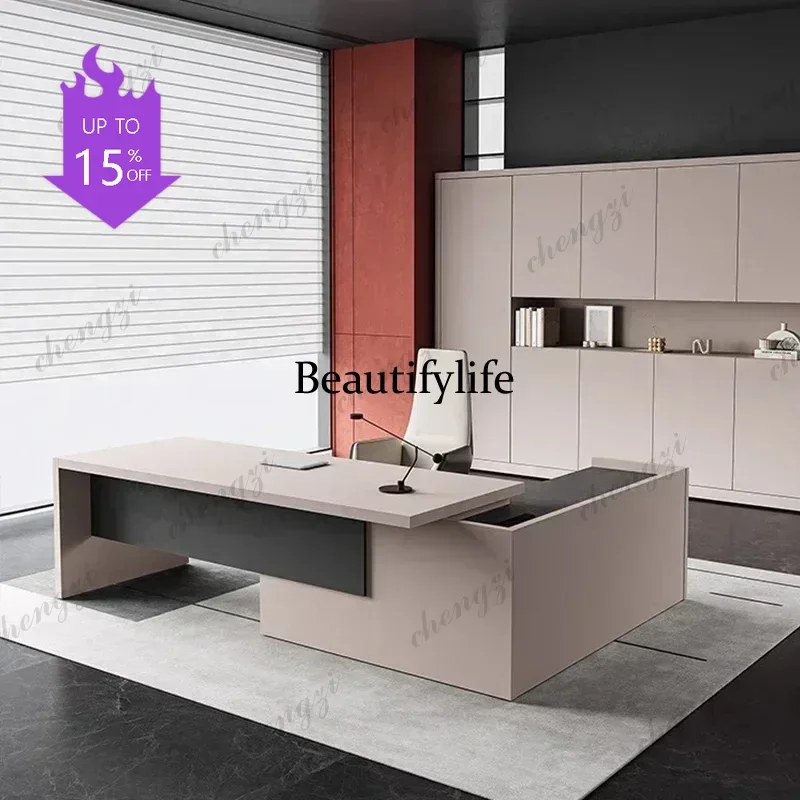 07  Luxury Shaped Computer Desks Filing Cabinet Large Modern Boss Manager Supervisor Executive Office Desk Furniture Drawers
