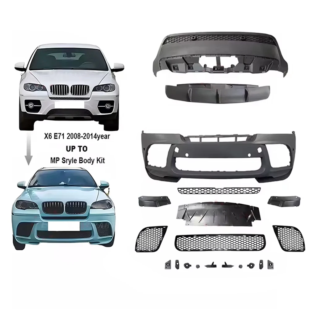 

For Bm X6 E71 Body Kit Upgrade To MP Bodykit Front Bumper Rear Lip 2008-2014year E71 Upgrade Set Facelift Kit Auto Parts