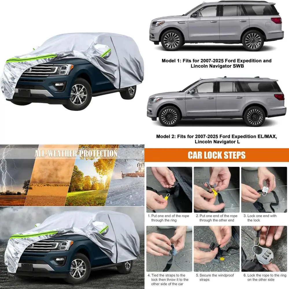 

All-Weather 6-Layer Silver Car Cover for 2007-2025 Ford Expedition/Lincoln Navigator SWB with Zippered Door and Windproof Bands