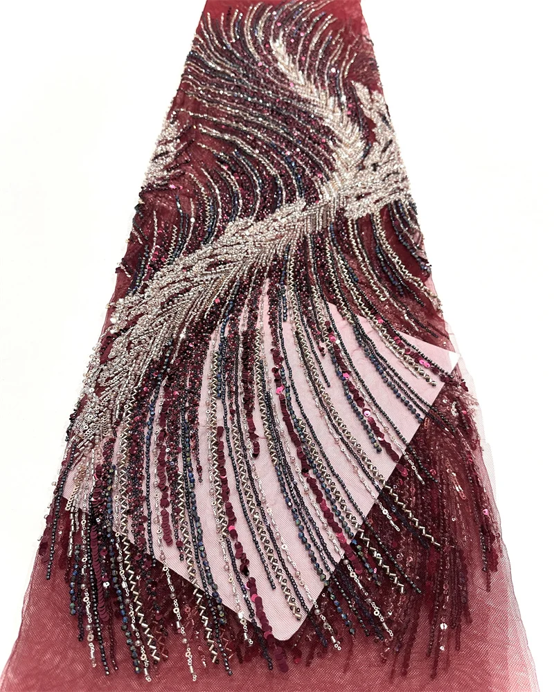 Luxury French Sequin Beaded Lace Fabric 2025 High Quality African Nigerian Groom Mesh Tulle Fabric Ladies Party Wedding Dresses